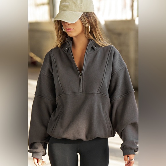 Joah Brown Tops - Josh Brown RETRO HALF ZIP CHARCOAL LUXE FRENCH TERRY size S / M
